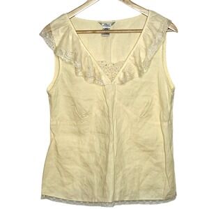 Y2K Linen Babydoll Top Butter Yellow Womens L Fairy Ethereal Lace Ruffled Pastel